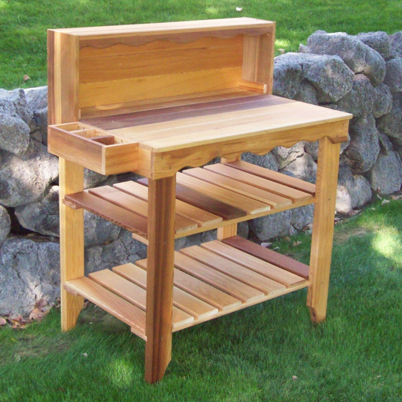 Arlmont & Co. Kiefer Deluxe Cedar Potting Bench & Reviews | Wayfair