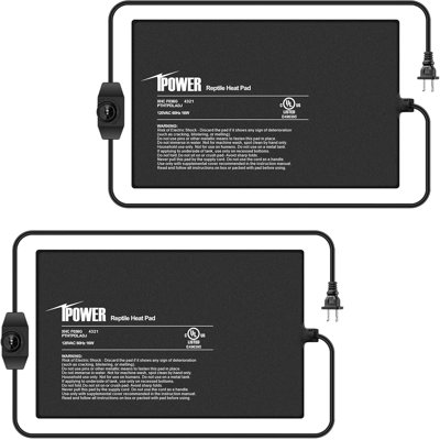 iPower 8 Inch x 12 Inch Reptile Heat Mat - 16W Under Tank Heater with Adjustable Thermostat for Turtles, Snakes, Lizards & Amphibians, 2 Pack