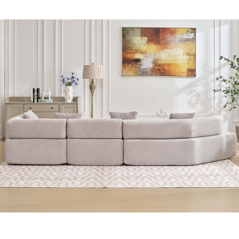 Surdimensionné 4, Boucle grise, sans assemblage, élégant canapé de style moderne avec méridienne, revêtement Boucle, assemblage requis