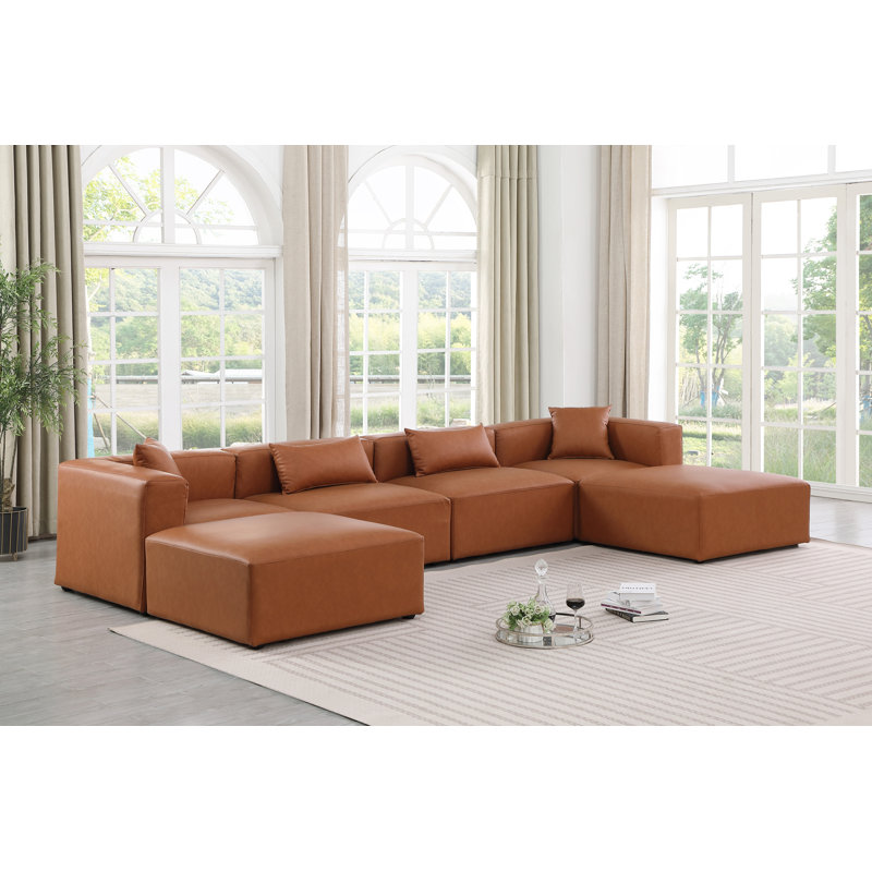 Canapé modulaire en cuir 6 pièces Vegan, Cuir cognac végétalien