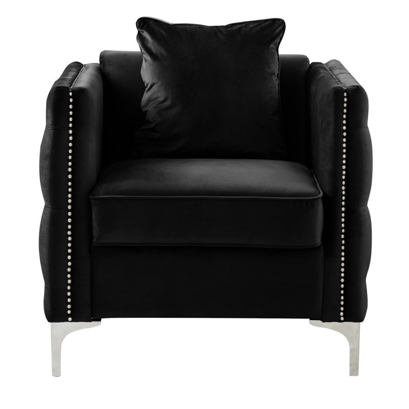 Bienville Velvet Armchair, Black Velvet