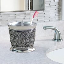 Dwellza Silver Mosaic Bathroom Tumbler Holder (3 inch x 3 inch x 4.5 inch) - Decorative Rinse Cup for Water- Durable Resin Design- Best Tumblers for