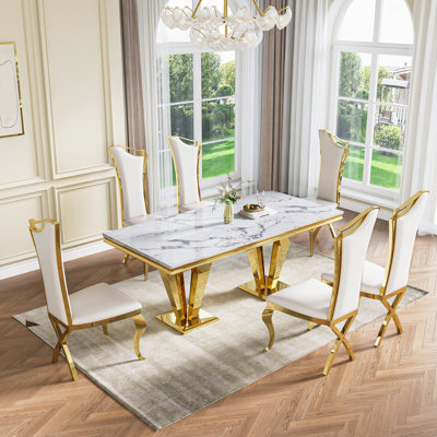 Rectangular 70.08'' L X 35.06'' W Dining Set(1 Table 6 Chairs)