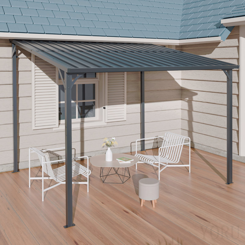 Pergola d'extérieur 8 'X 10' Pergolas de toit incliné en métal imperméable et abri de jardin en tôle pour patio, jardin, cour
