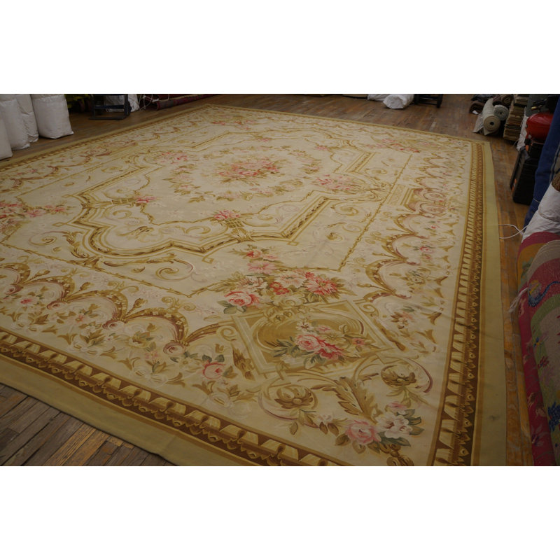 Grand tapis noué rétro médaillon chinois Aubusson