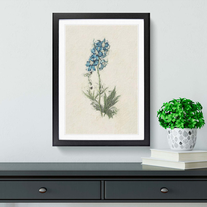 Illustration of Blue Wildflowers - Picture Frame Painting Print, 65cm H x 48cm W x 2cm D, Black Framed