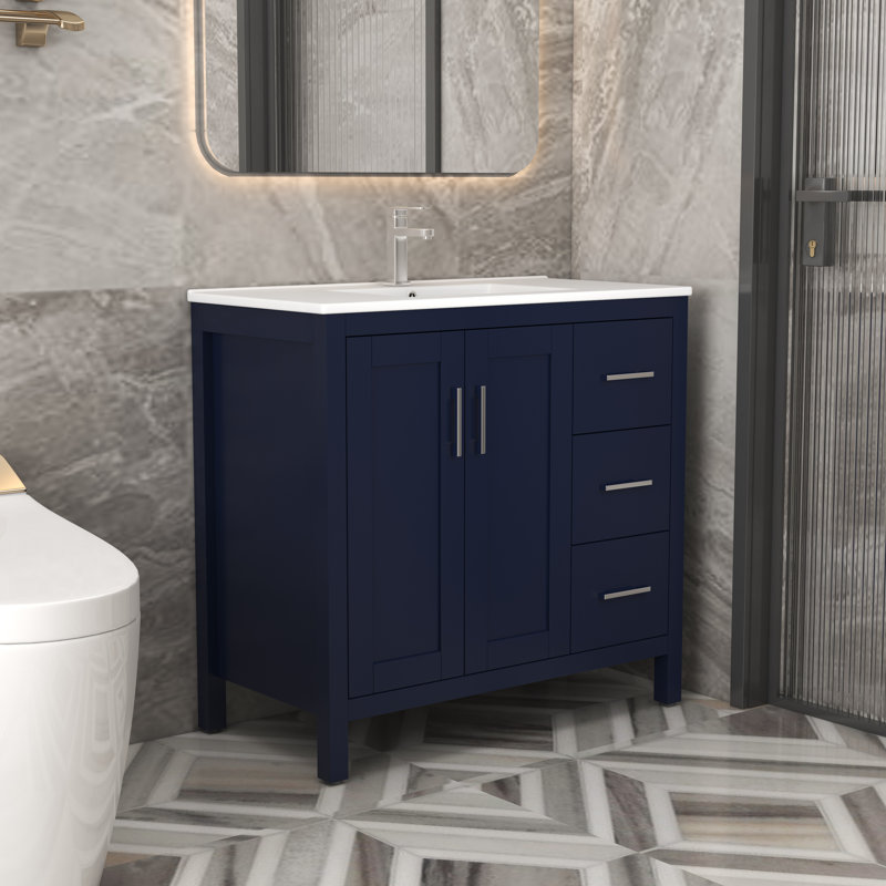 Meuble-lavabo simple 36 po avec plateau en céramique Lewey, Noir mat