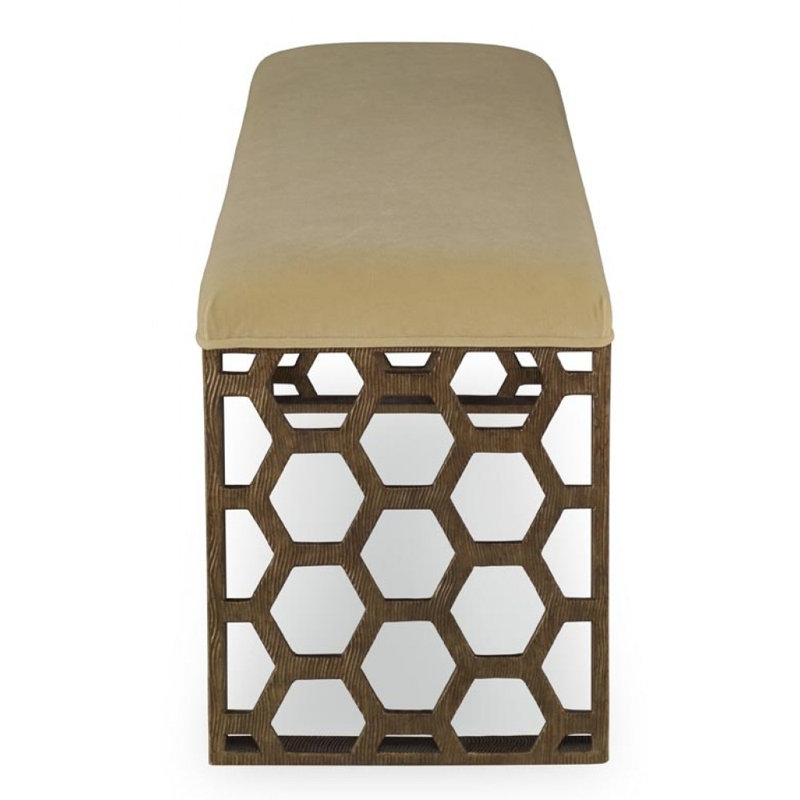 Angeline Upholstered Dining Bench, Tumeric, Serrated Aztec Gold