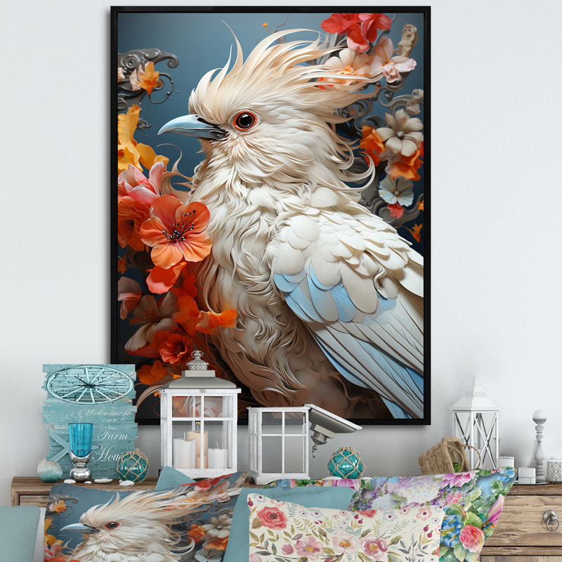 Bird Feathery Symphony sur toile, H 32 po x l 24 po x P 1 po, Cadre flottant noir