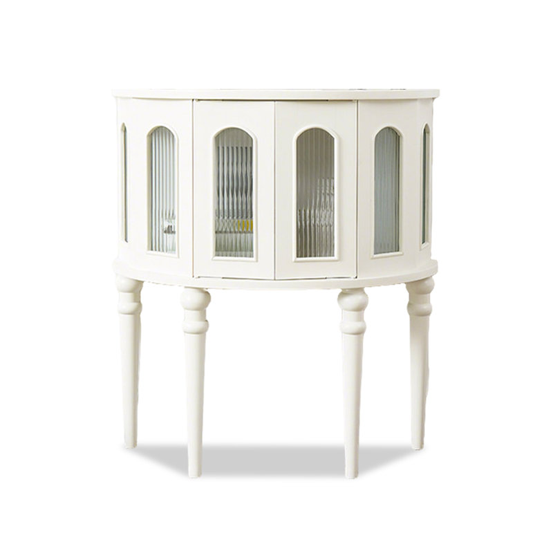Buffet incurvé en bois massif à 2 portes French Country, 35.4" H x 39.4" W x 15.7" D, White, White, White