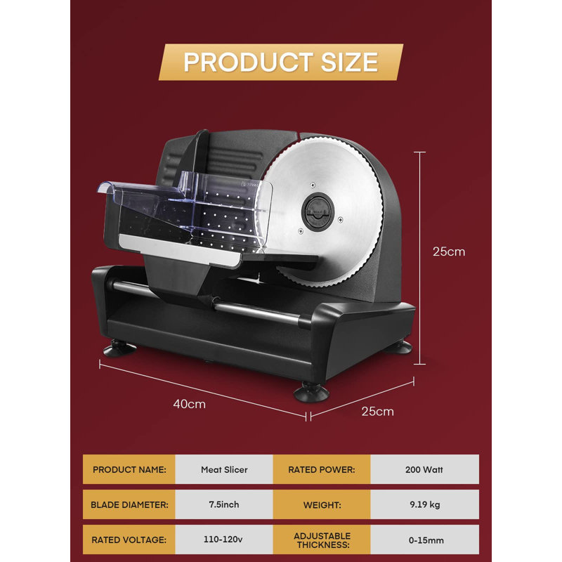 Naomi Stainless Steel Electric Meat Slicer, Black