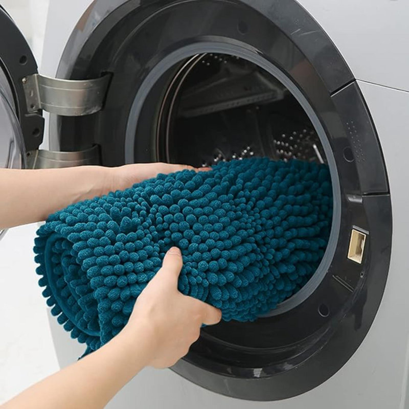 Ensemble de tapis de salle de bain rayé brun ultra doux et antidérapant en chenille pour salle de bain 3 pièces, Teal Blue