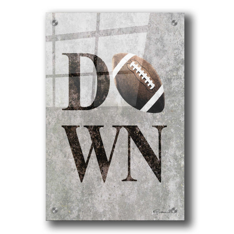 «Football Down» par Susan Ball, art mural en verre acrylique, H 36 po x l 24 po x P 0,2 po
