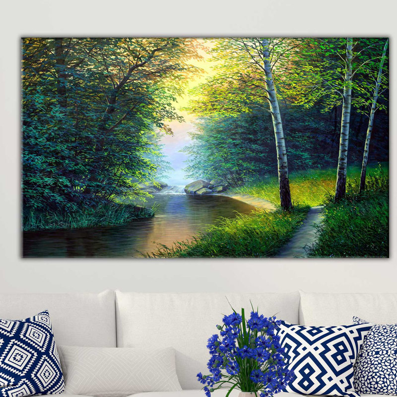 « painted forest creek », reproduction d’impression sur toile tendue, H 36 po x l 60 po x P 1,5 po