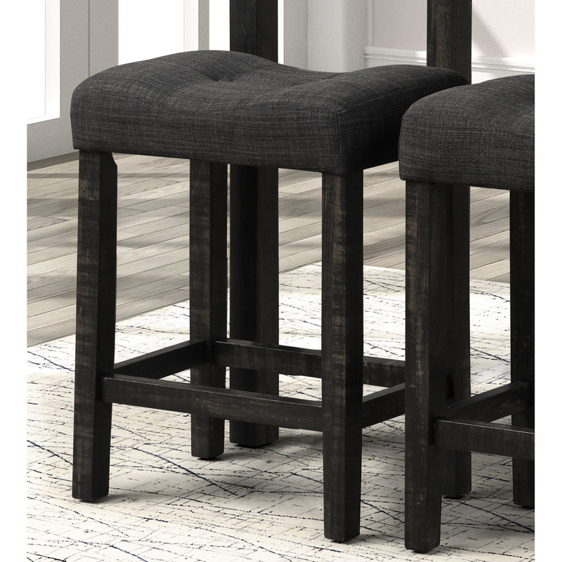 Tabourets de comptoir à hauteur de comptoir, bouton gris de 2, rembourrés avec rembourrage épais et fabrication en bois d'hévéa massif, 2 tabourets gris, repose-pieds à assise rembourrée, base en bois
