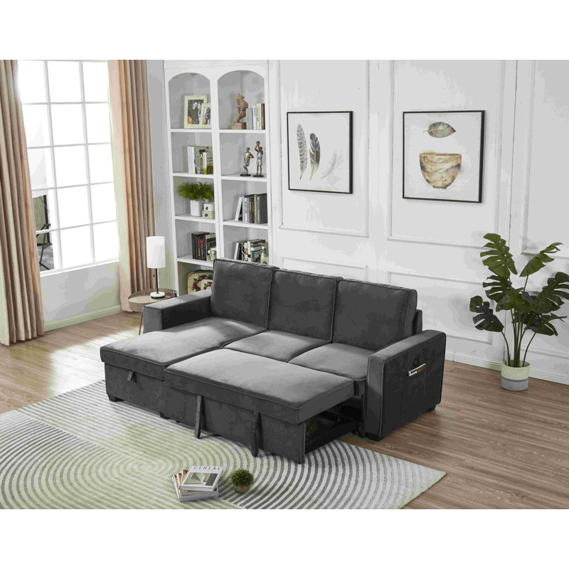 Malachi Upholstered L-Shaped Sectional Reversible, Dark Gray Velvet