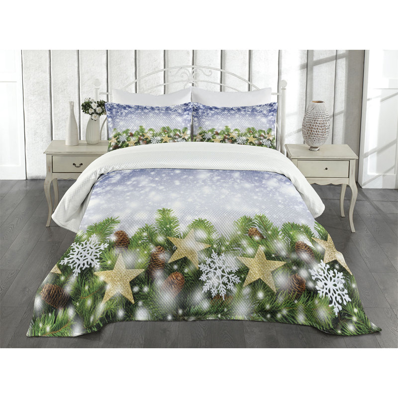 Ambensonne Christmas Bedspread Multicolor, King Coverlet/Bedspread + 2 Pillow Shams