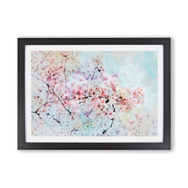 Japanese Cherry Tree in Pink - Framed Print, 45cm H x 63cm W x 2cm D, Walnut