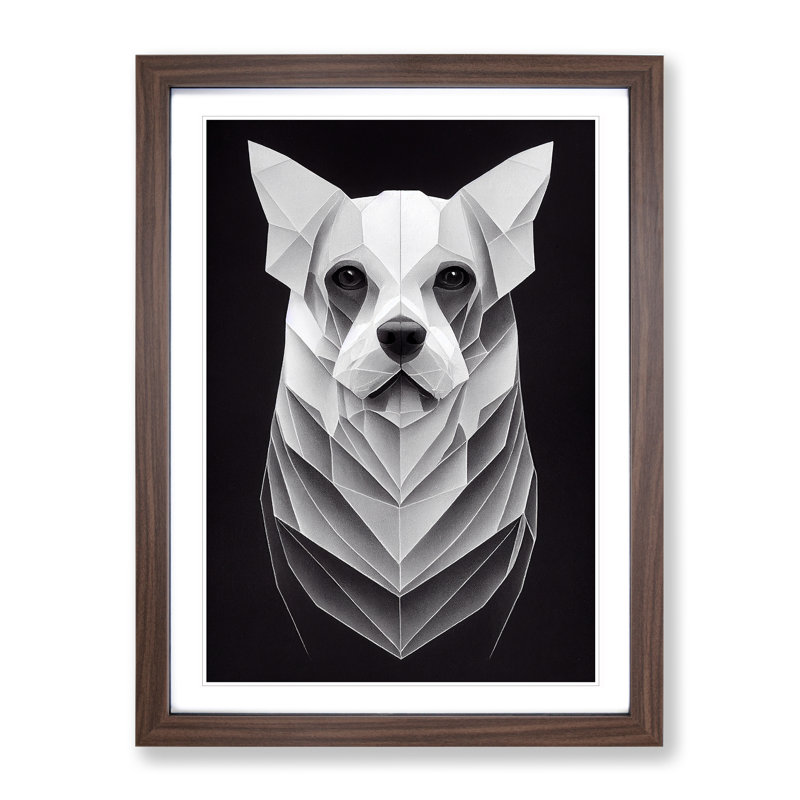 Symmetrical Dog Abstract - Wall Art, 36cm H x 27cm W, Walnut Framed Paper, No Matte