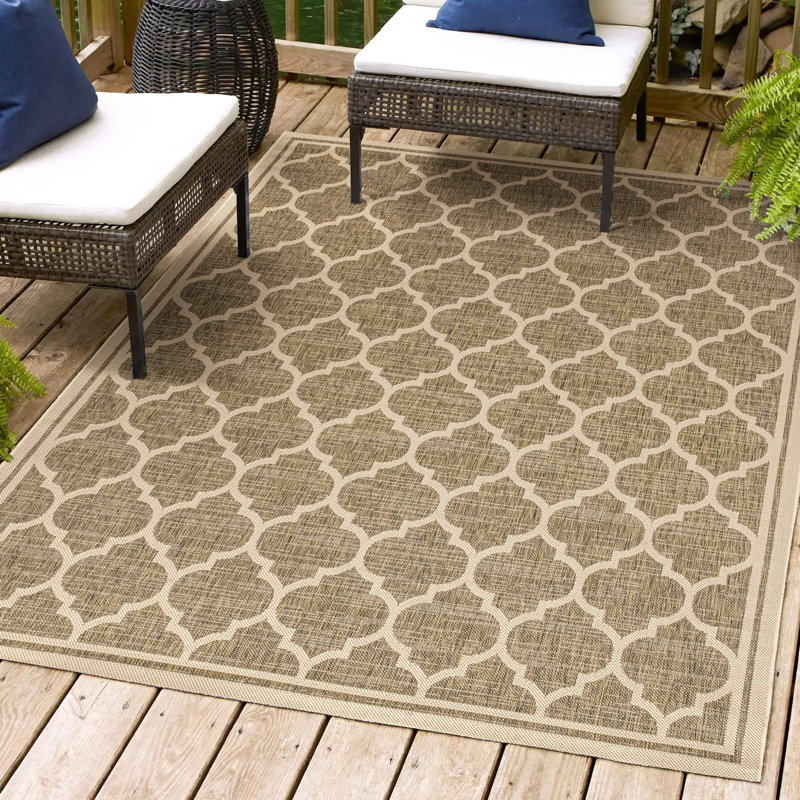 Tapis d'intérieur / extérieur brun / beige Hague Moroccan Trellis, Rectangle 5 pi 3 po x 7 pi 7 po