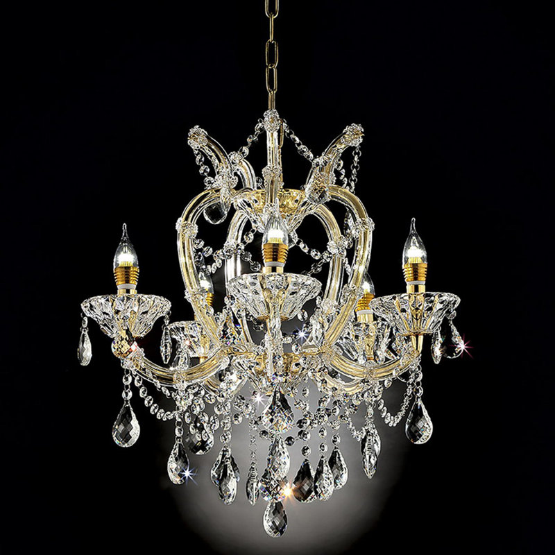 Lustre 22 pouces à 5 lumières en cristal doré Bella