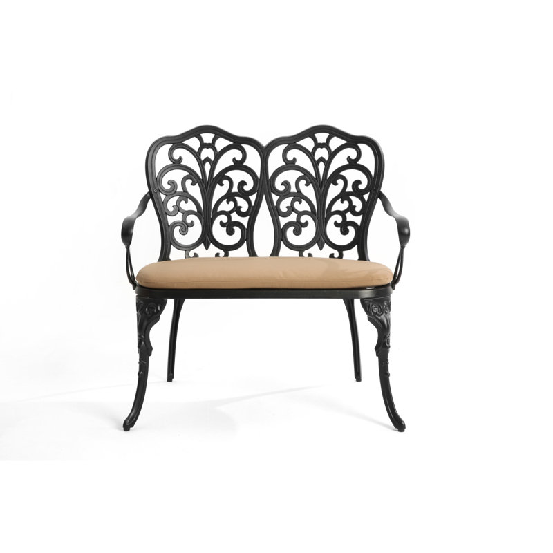 Banc en fonte d'aluminium avec coussin de patio inclus, Noir