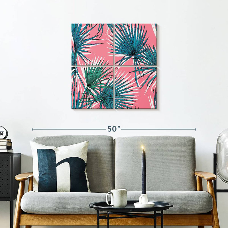 Harnek Fan Palms On Pink, 26" H x 26" W