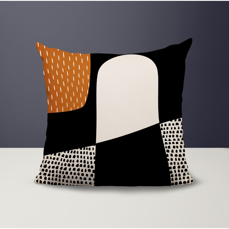Coussin carré intérieur / extérieur pia, H 15 po x l 15 po, Orange brûlé / noir / blanc cassé