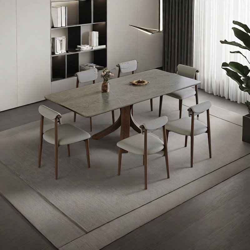 Solid Wood & Slate Table Modern Minimalist Walnut, 29.52"H x 70.86"L x 35.43"W