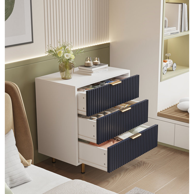 Commode 3 tiroirs, chambre à coucher, salon, pieds hauts en métal faciles à ouvrir, commode intégrée, unité de rangement pour chambre à coucher, structure stable, finition mate