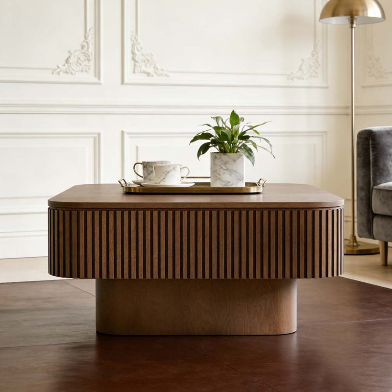 31.5'' Square Coffee Table with Storage, Walnut