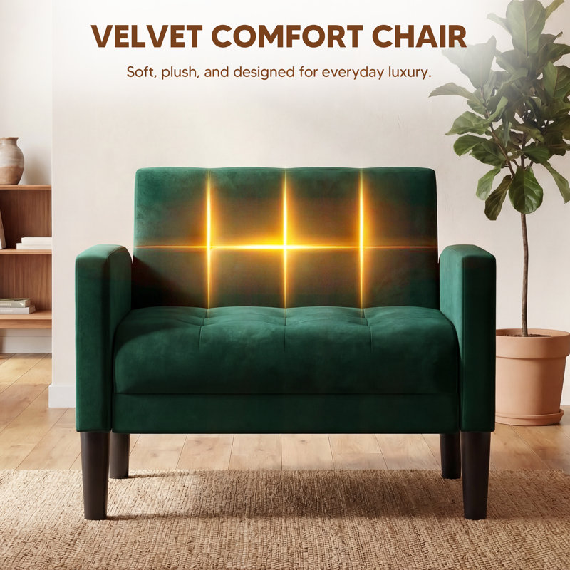 Upholstered Armchair, Velvet Green