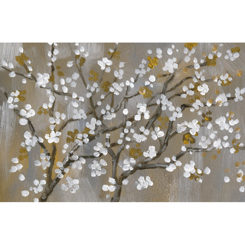 Fleurs peintes en blanc et brun, H 8 po x l 12 po