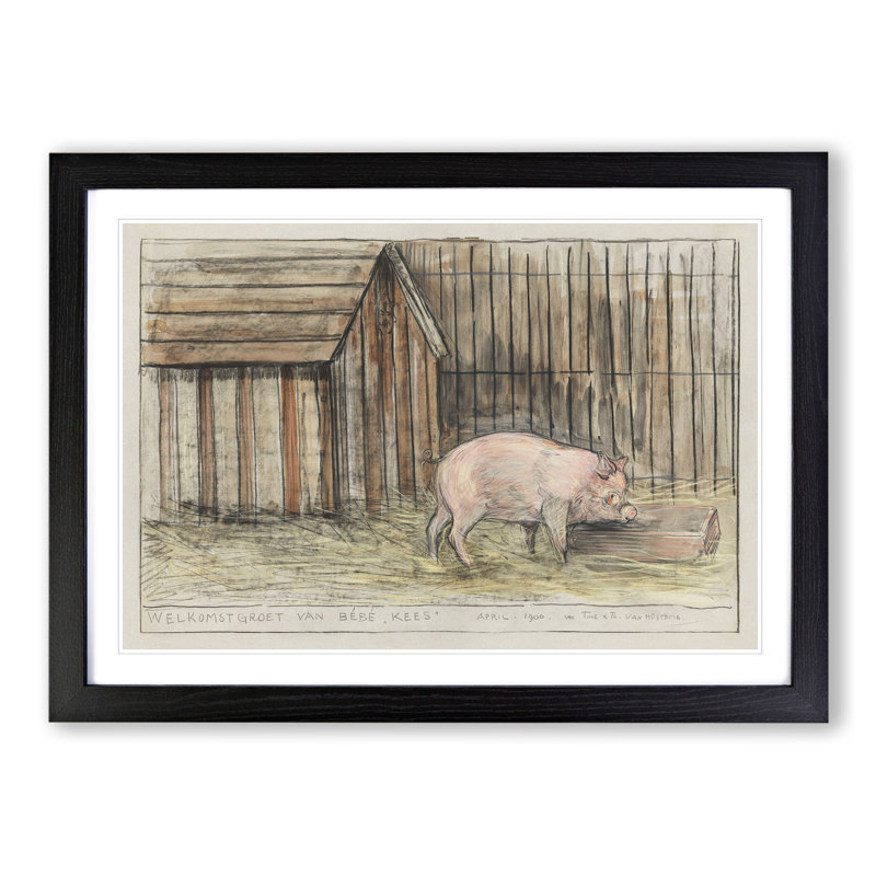 Pig in a Farm by Theo Van Hoytema - Framed Print, Black Framed, 36cm H x 48cm W x 2cm D