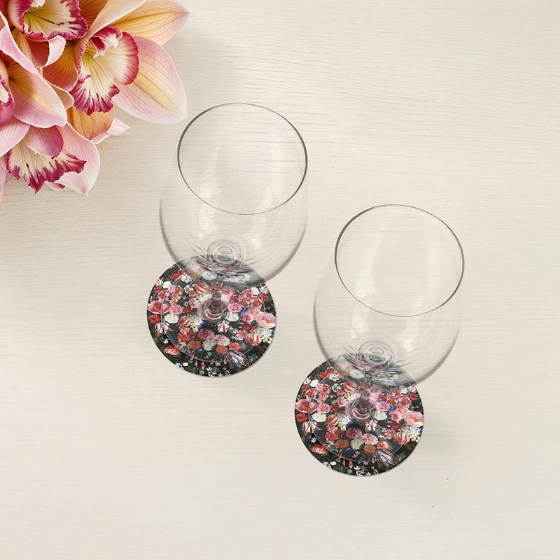 Festoon Flowers Vegan Leather Round Coasters
