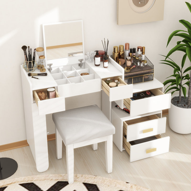 3-In-1 Makeup Vanity Desk With Flip-Top Mirror, LED Lighting, Adjustable Length & Ample Drawers - Stylish Multi-Functional Dressing Table For Home