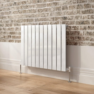 iBathUK Belgravia Horizontal Single Slim Flat Panel Radiator Angled Valve