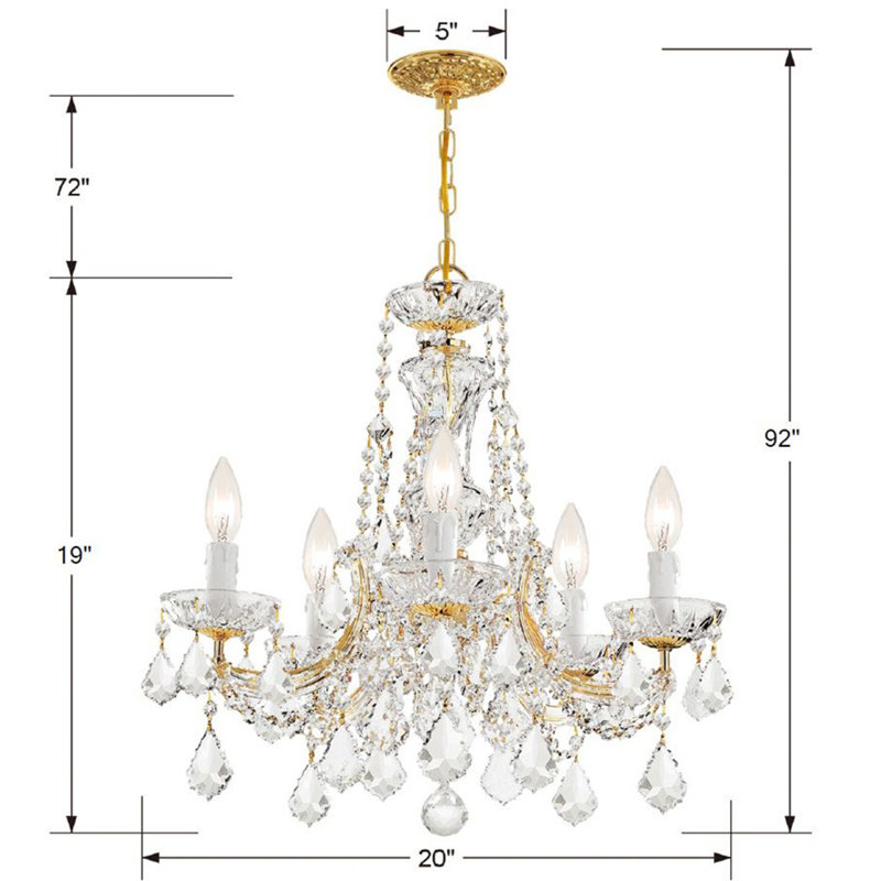 Lustre style chandelier à 5 lumières Wehr, Spectra Swarovski / Or