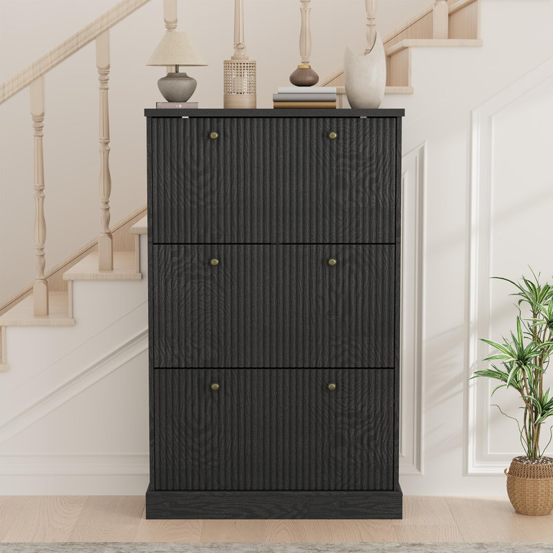 Armoire à chaussures cannelée avec 3 tiroirs rabattables, organisateur de rangement de chaussures d'entrée mince avec tablettes réglables