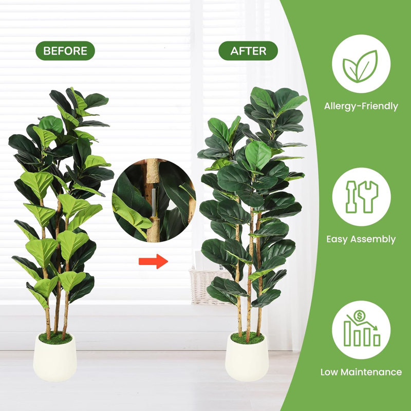 Figuier artificiel figuier artificiel avec pot blanc, H 83,8 po x l 10,23 po x P 10,23 po