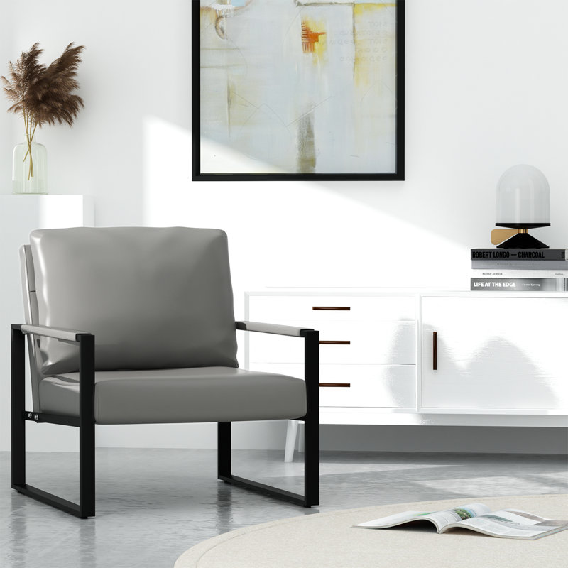 Eritrea Faux Leather Armchair, Grey Faux Leather