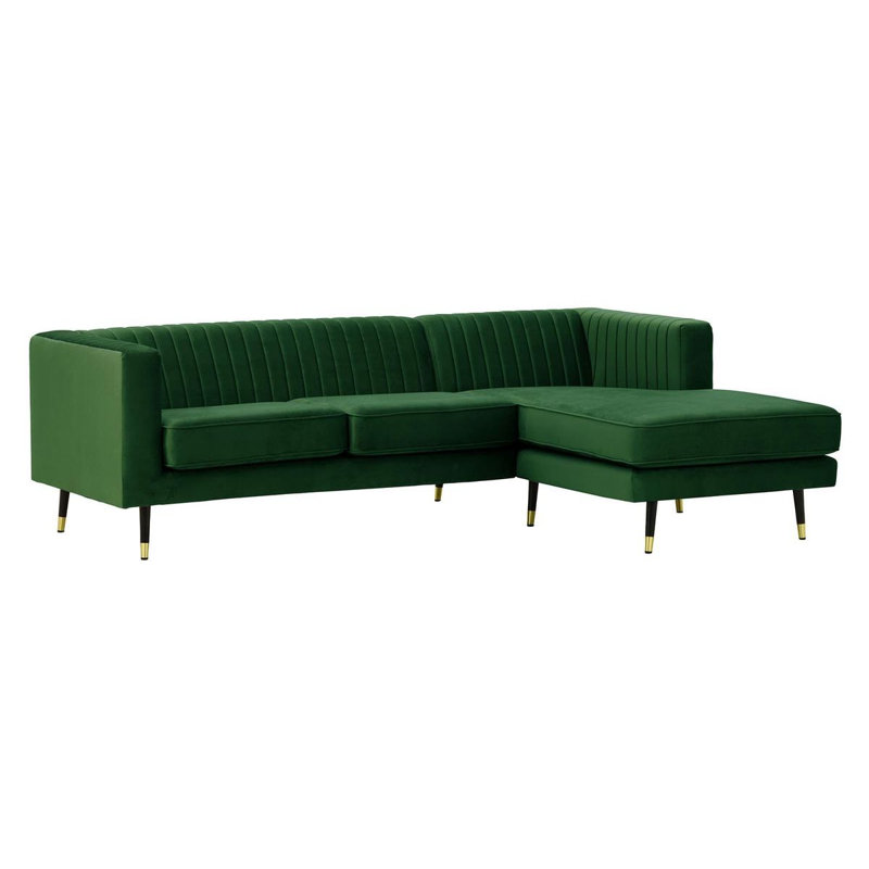 Monaville 4 Seater Velvet Sofa & Chaise, Green, Right Hand Facing