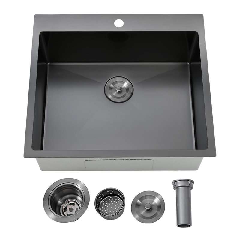  Évier de cuisine à cuve simple en acier inoxydable de calibre 16 de 25 po avec accessoires