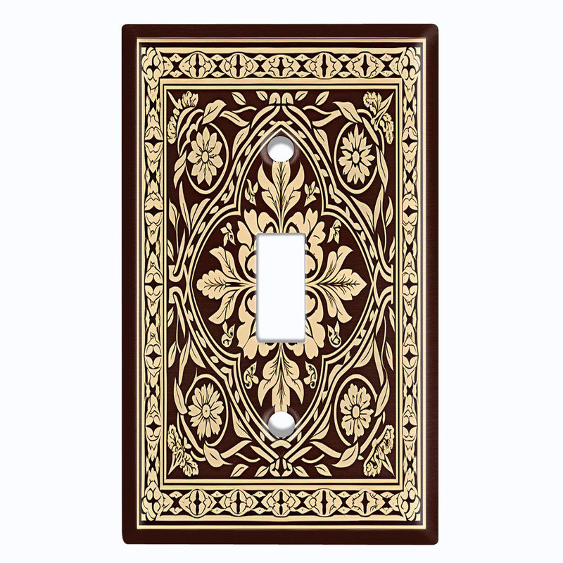 Couvercle de plaque d'interrupteur en métal; Bascule à 1 taille US standard - Image imprimée d'un motif floral damassé