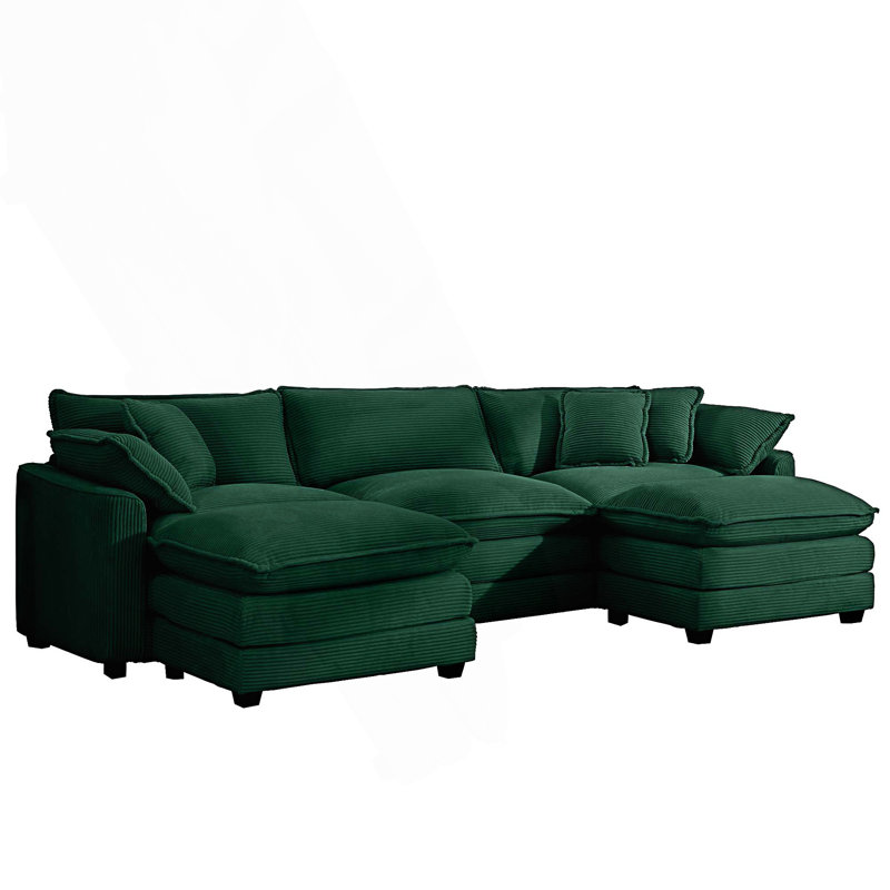 Canapé modulaire surdimensionné rembourré en U, Velours côtelé vert