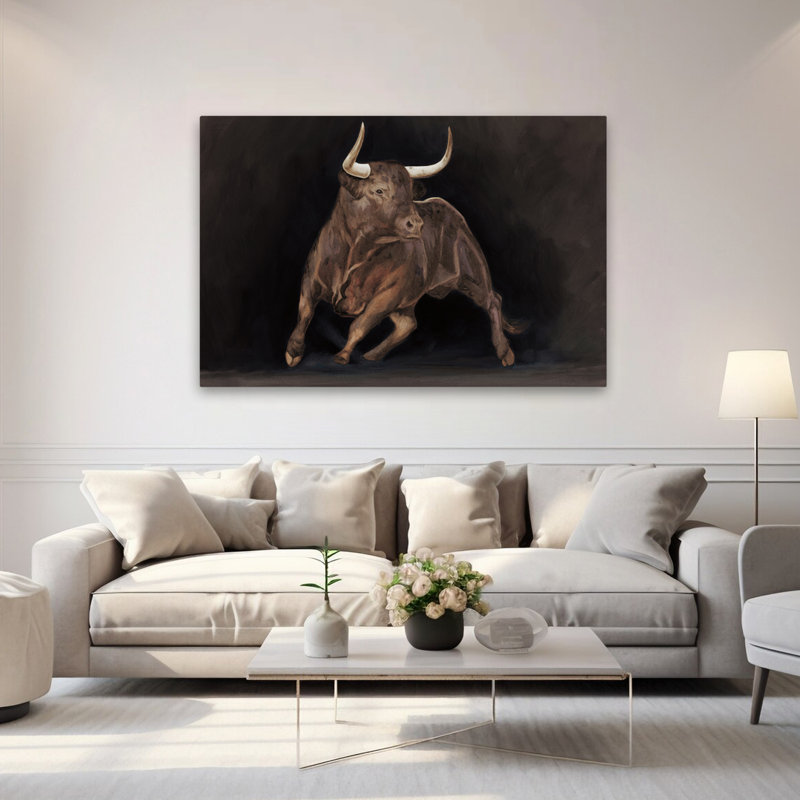 Taureau contemporain sur fond noir, H 60 po x l 40 po