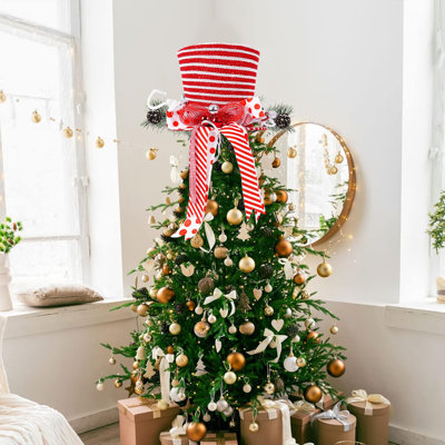 Chapeau d'arbre de Noël rétractable, décoration d'arbre de Noël rouge