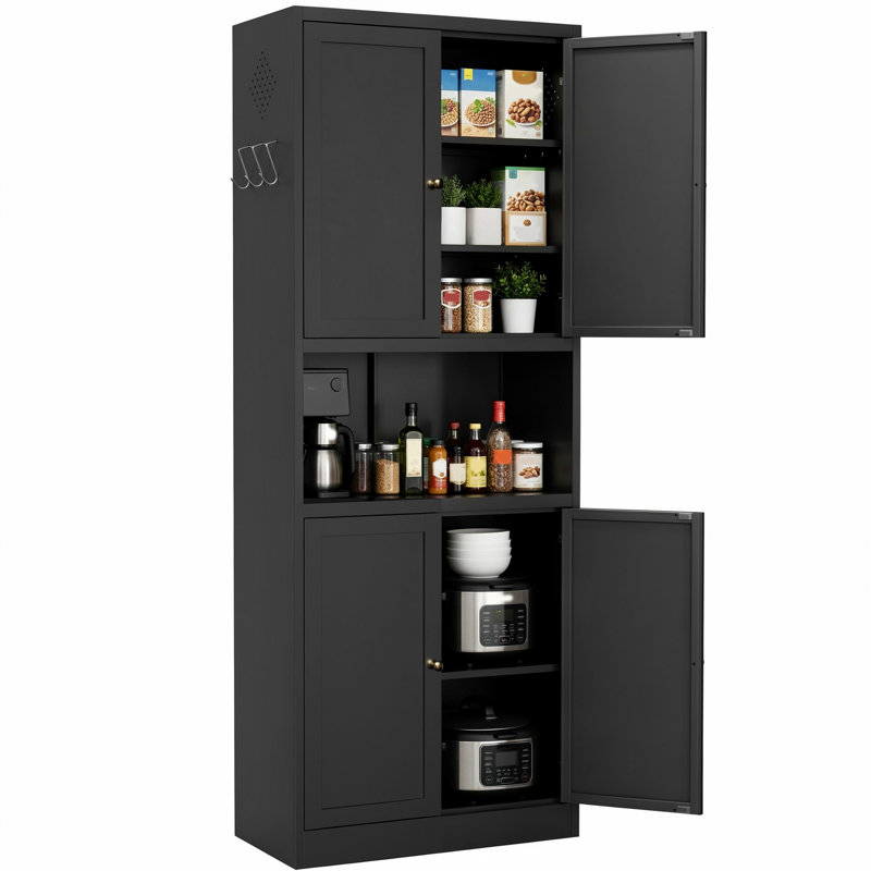 Armoire de cuisine en métal avec portes et tablettes, organisateur de rangement réglable, armoire autoportante sans outil pour le salon, la salle de bain