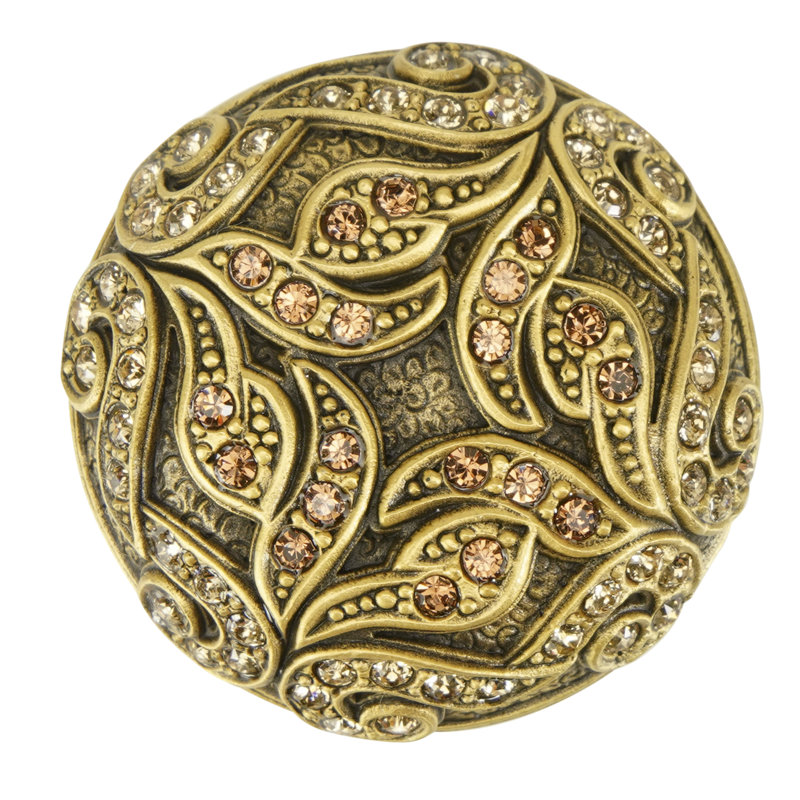 TRESCOTT KNOB; DECORATED WITH SWAROVSKI® LT. SMOKE & LT. COLORADO CRYSTAL; MUSEUM GOLD