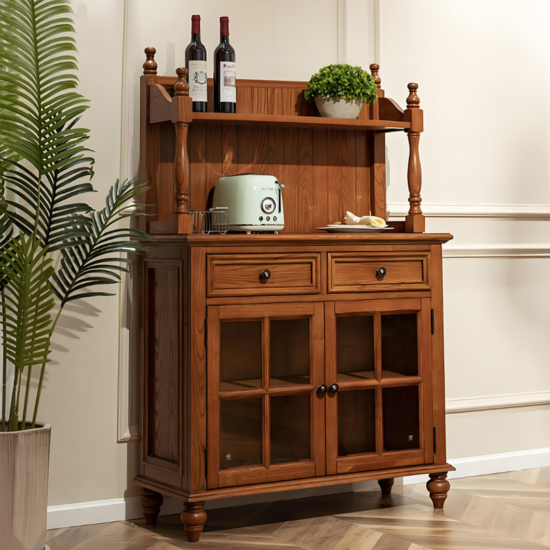 Armoire latérale de rangement en bois massif brun de 31,5 po de style américain